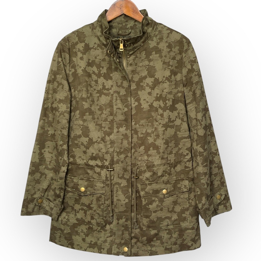 Lemon Tart Utility Jacket Womens Medium Olive Green Camo Floral Cotton Excellent